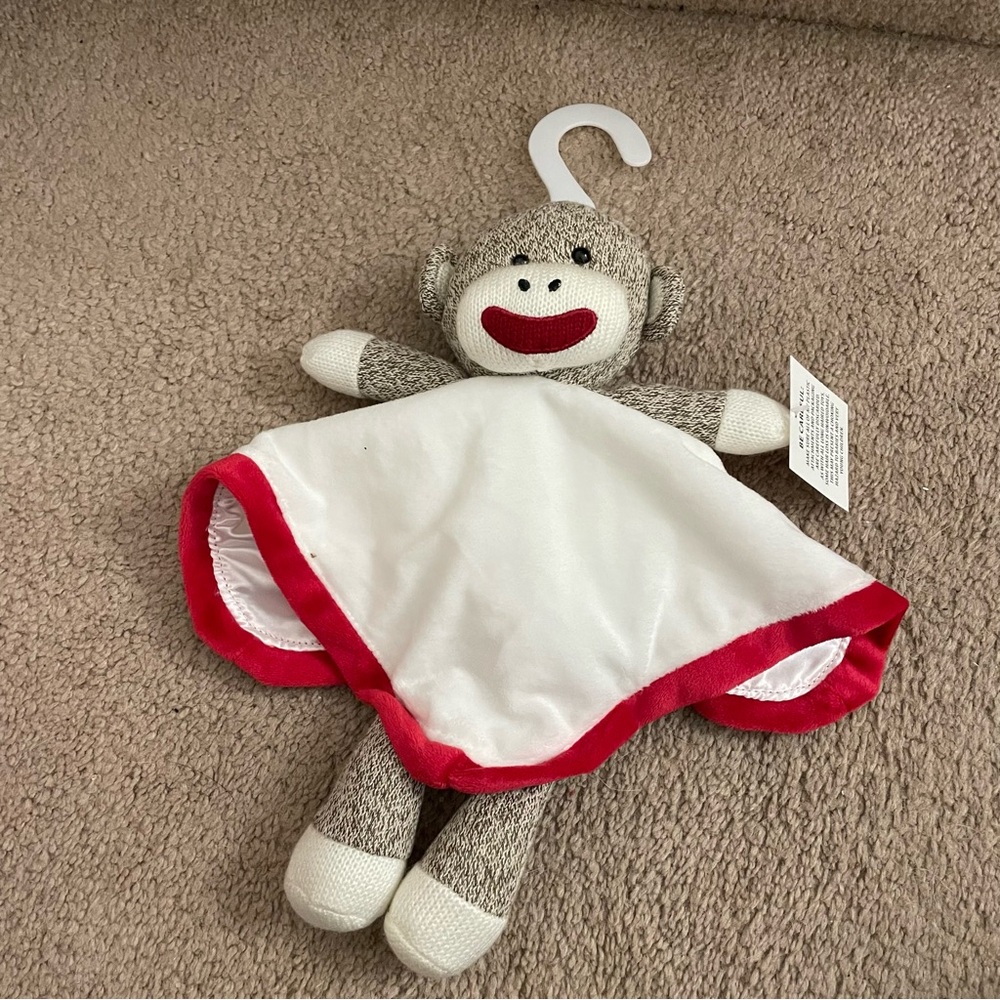 Adorable Sock Monkey Lovey Blanket - Red and White